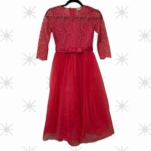 Fuschia girls dress 3/4 sleeves,‎ lace, tulle skirt